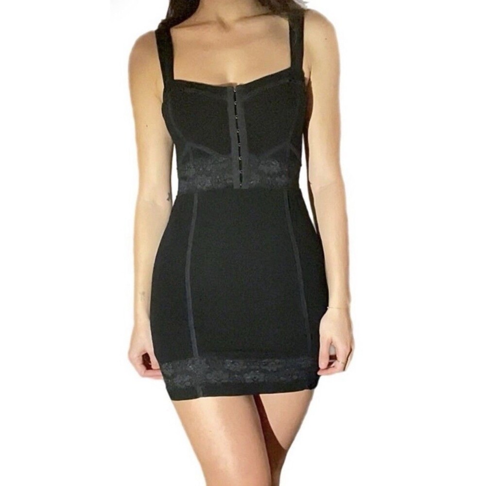 Free People Intimately Lace Me Up Mini Corset Bodycon Dress Black size S